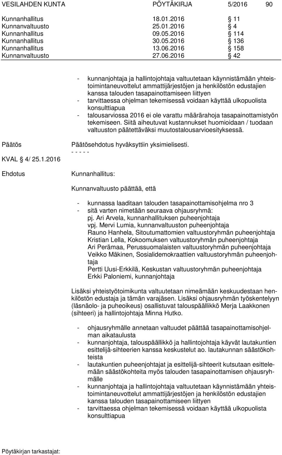 2016 42 - kunnanjohtaja ja hallintojohtaja valtuutetaan käynnistämään yhteistoimintaneuvottelut ammattijärjestöjen ja henkilöstön edustajien kanssa talouden tasapainottamiseen liittyen - tarvittaessa