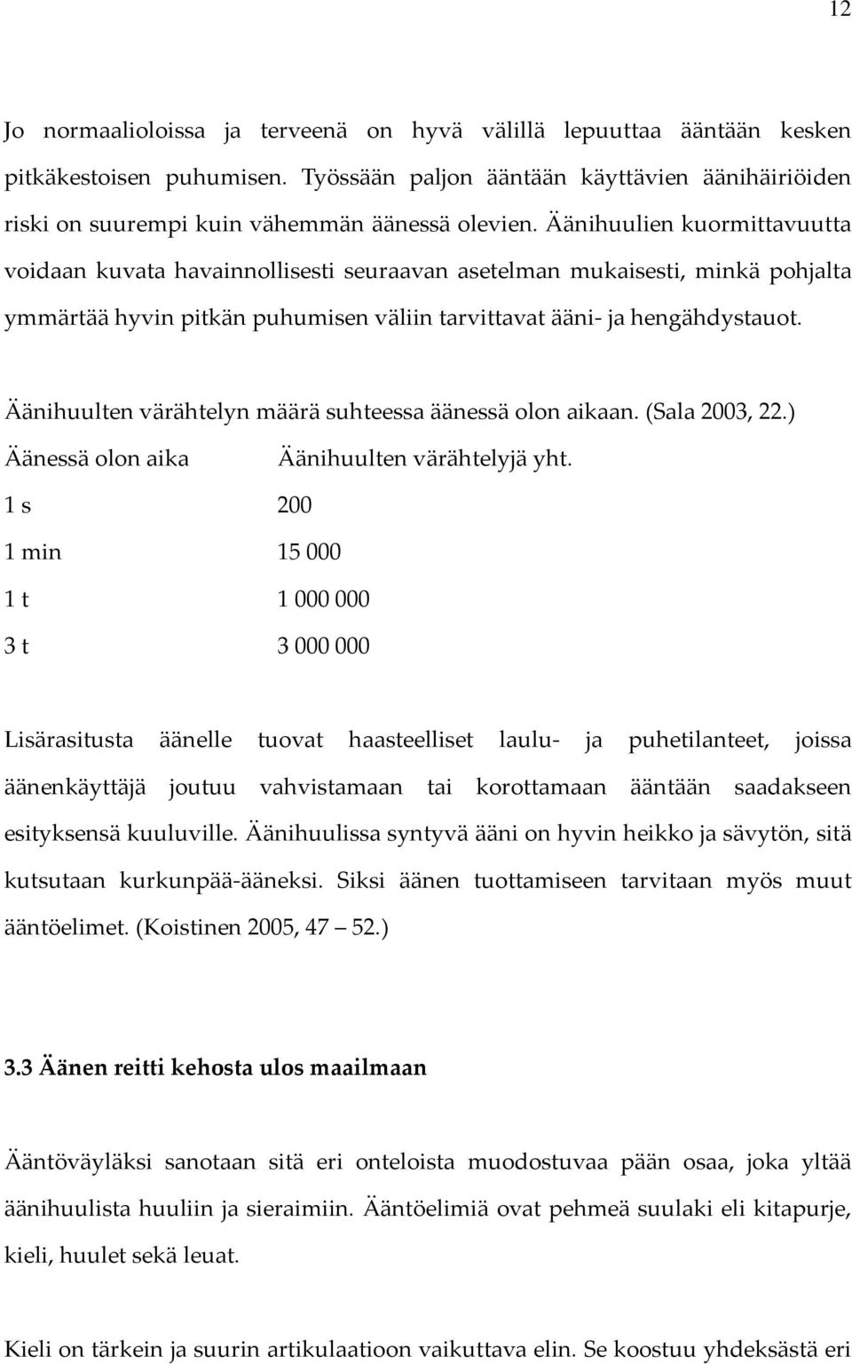 Äänihuulten värähtelyn määrä suhteessa äänessä olon aikaan. (Sala 2003, 22.) Äänessä olon aika Äänihuulten värähtelyjä yht.