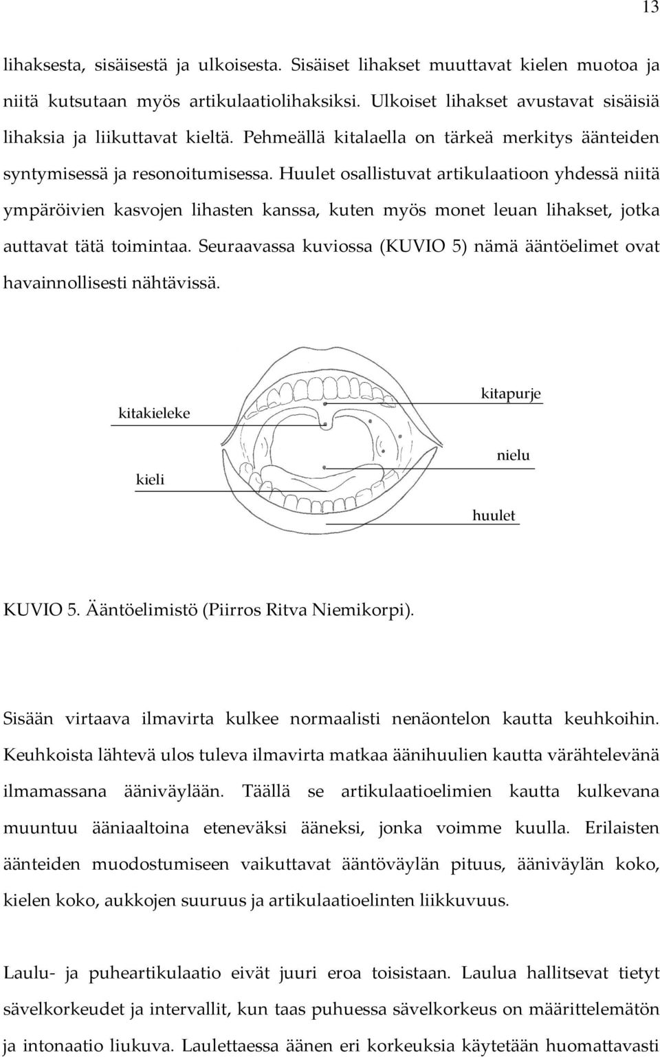 Huulet osallistuvat artikulaatioon yhdessä niitä ympäröivien kasvojen lihasten kanssa, kuten myös monet leuan lihakset, jotka auttavat tätä toimintaa.