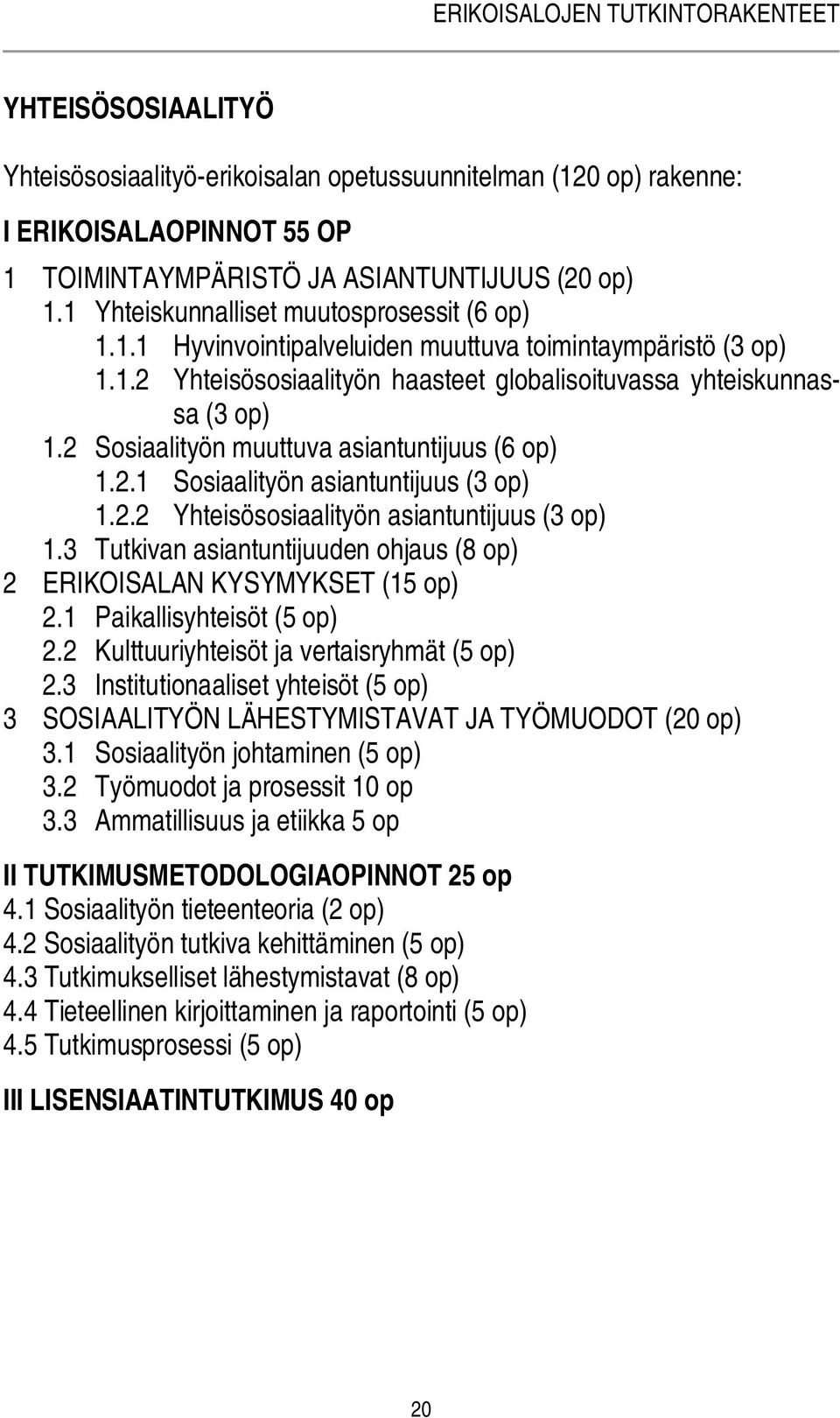 2 Sosiaalityön muuttuva asiantuntijuus (6 op) 1.2.1 Sosiaalityön asiantuntijuus (3 op) 1.2.2 Yhteisösosiaalityön asiantuntijuus (3 op) 1.