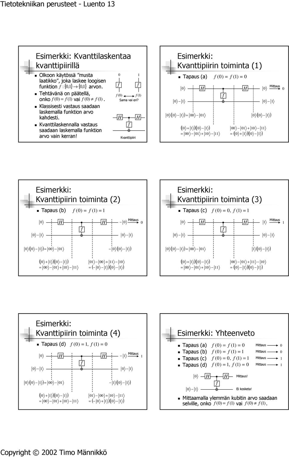 Kvanttipiiri Kvanttipiirin toiminta () Tapaus (a) ( ) ( ) ( + )( ) + ( ) () + ( + )( ) Kvanttipiirin toiminta () Tapaus (b) ( ) () Kvanttipiirin toiminta (3) Tapaus (c) ( ), () ( ) ( ) ( ) ( ) ( + )(