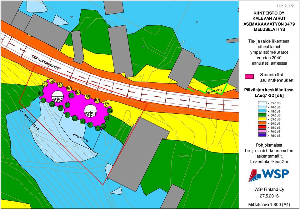 +99.2 Suunnitellut asuinrakennukset Päiväajan keskiäänitaso, LAeq7-22 [db] 35.0 db 40.0 db 45.0 db 50.0 db 55.0 db 60.0 db 65.