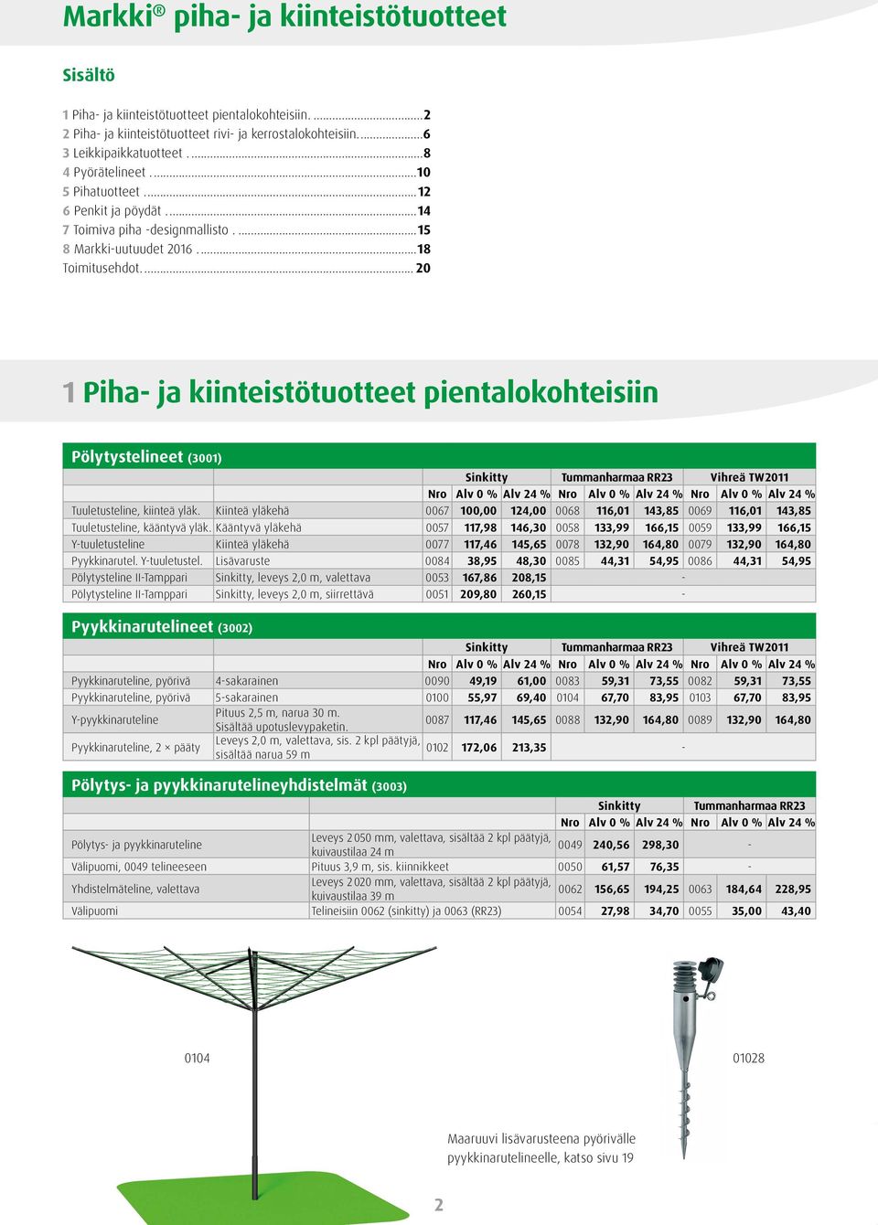 .. 20 1 Piha- ja kiinteistötuotteet pientalokohteisiin Pölytystelineet (3001) Sinkitty Tummanharmaa RR23 Vihreä TW2011 Tuuletusteline, kiinteä yläk.