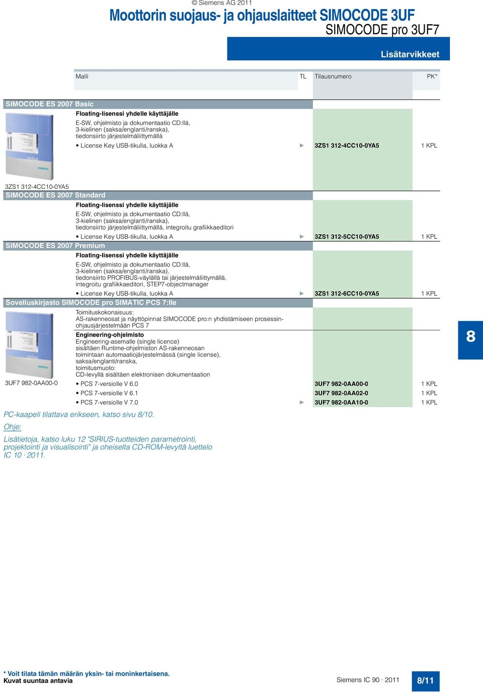 CD:llä, 3-kielinen (saksa/englanti/ranska), tiedonsiirto järjestelmäliittymällä, integroitu grafiikkaeditori License Key USB-tikulla, luokka A } 3ZS1 312-5CC10-0YA5 SIMOCODE ES 2007 Premium