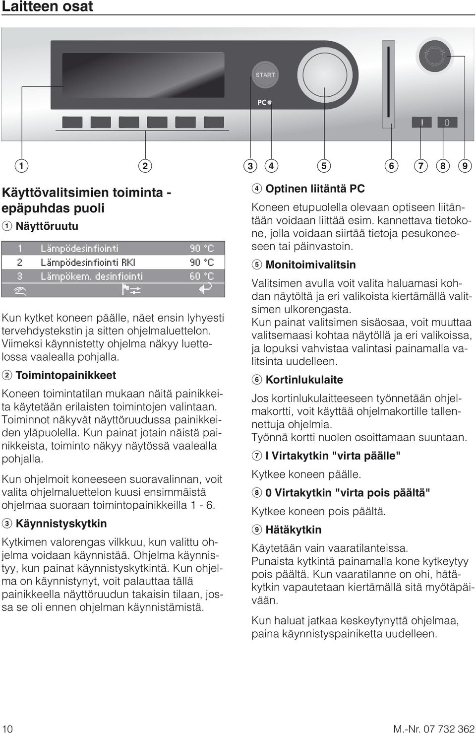 b Toimintopainikkeet Koneen toimintatilan mukaan näitä painikkeita käytetään erilaisten toimintojen valintaan. Toiminnot näkyvät näyttöruudussa painikkeiden yläpuolella.