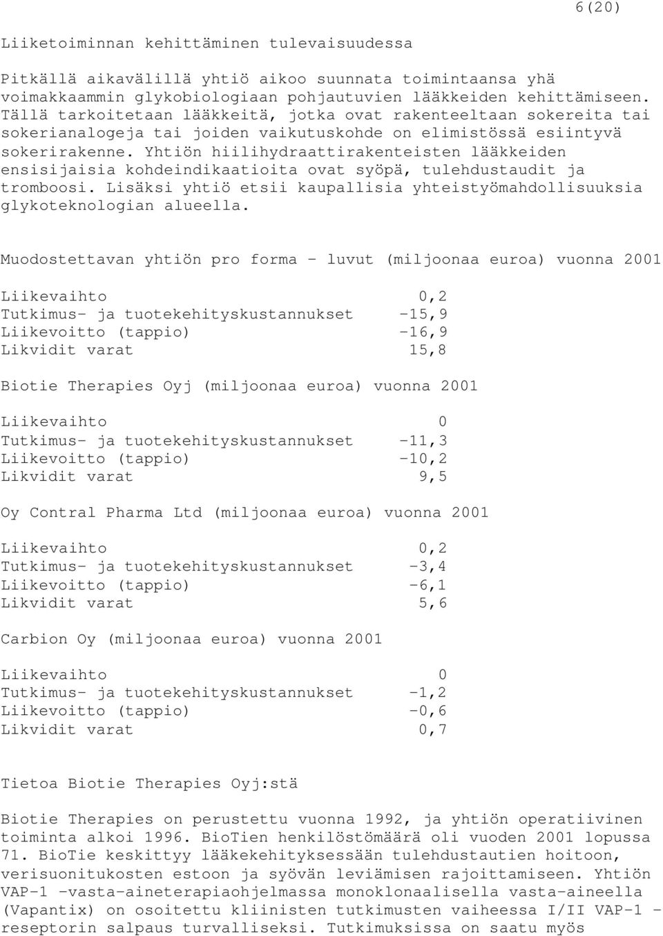 Yhtiön hiilihydraattirakenteisten lääkkeiden ensisijaisia kohdeindikaatioita ovat syöpä, tulehdustaudit ja tromboosi.