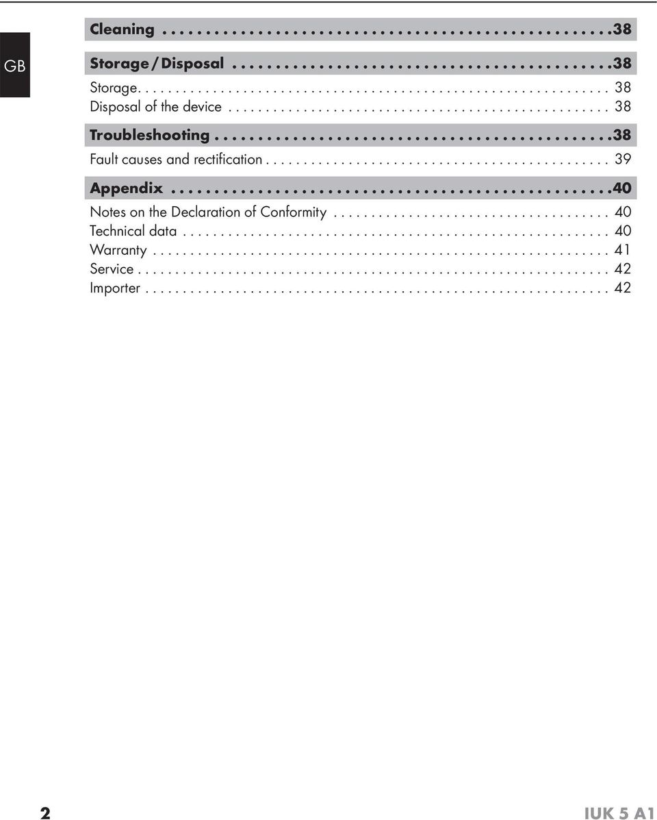 ..38 Fault causes and rectification...39 Appendix.