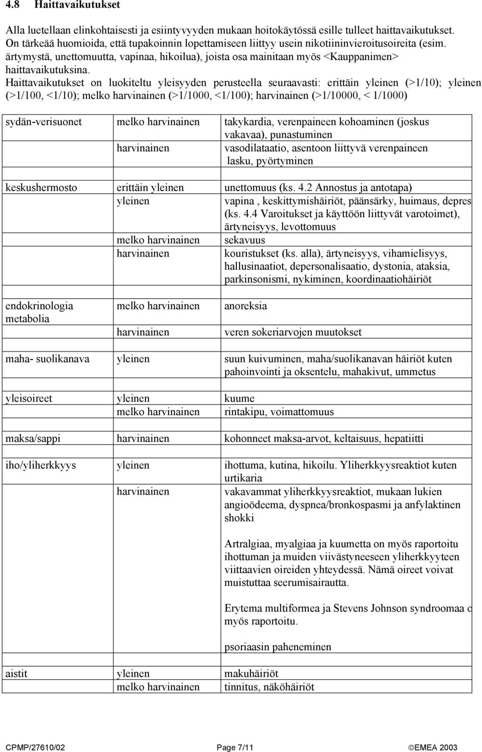 ärtymystä, unettomuutta, vapinaa, hikoilua), joista osa mainitaan myös <Kauppanimen> haittavaikutuksina.