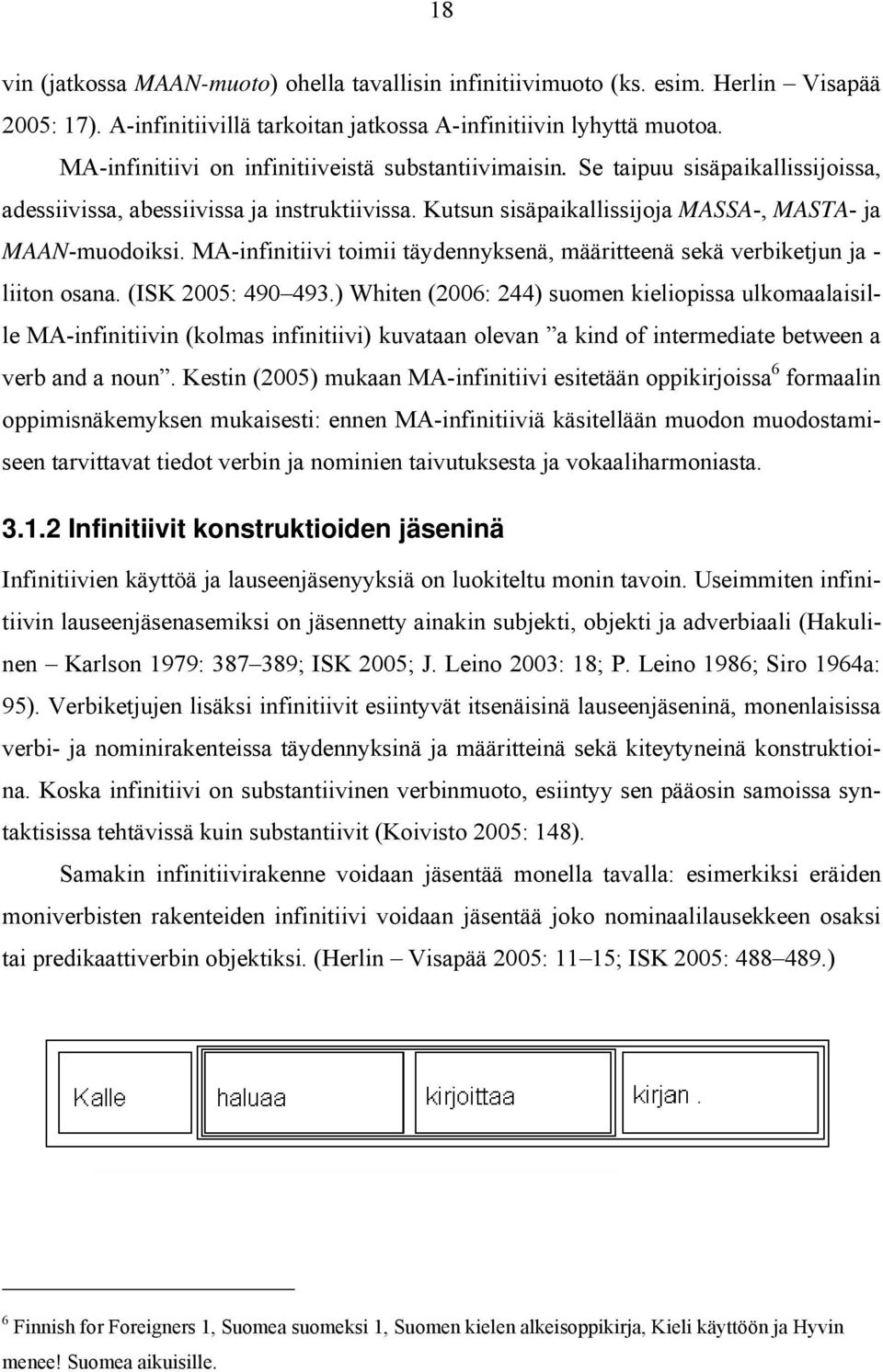 MA-infinitiivi toimii täydennyksenä, määritteenä sekä verbiketjun ja - liiton osana. (ISK 2005: 490 493.