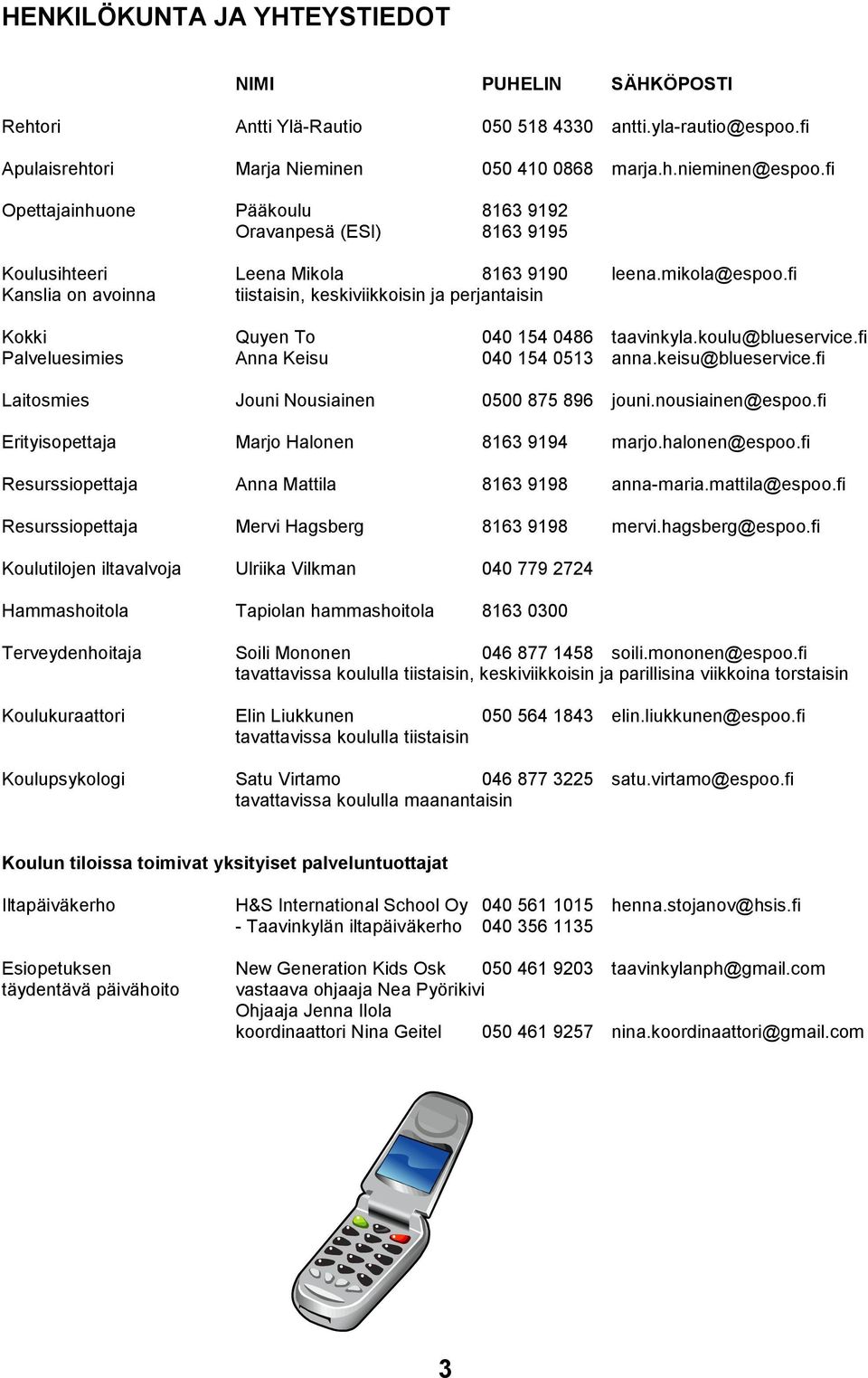 fi Kanslia on avoinna tiistaisin, keskiviikkoisin ja perjantaisin Kokki Quyen To 040 154 0486 taavinkyla.koulu@blueservice.fi Palveluesimies Anna Keisu 040 154 0513 anna.keisu@blueservice.