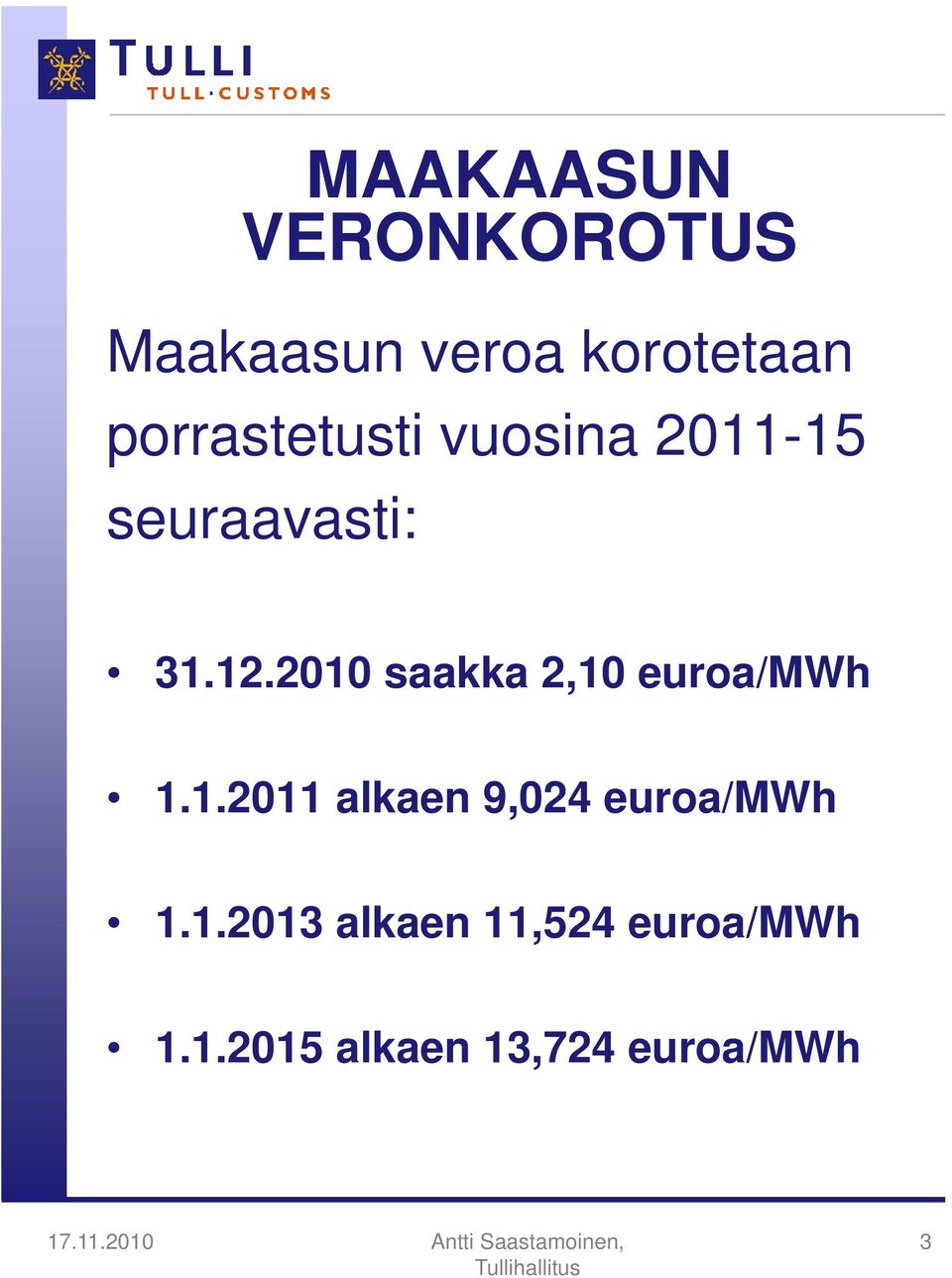 2010 saakka 2,10 euroa/mwh 1.1.2011 alkaen 9,024 euroa/mwh 1.