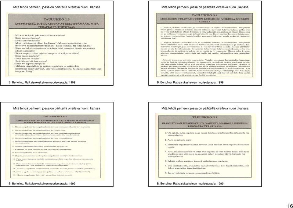 Bertolino, Ratkaisukeskeinen nuorisoterapia, 1999   Bertolino, Ratkaisukeskeinen nuorisoterapia, 1999 16
