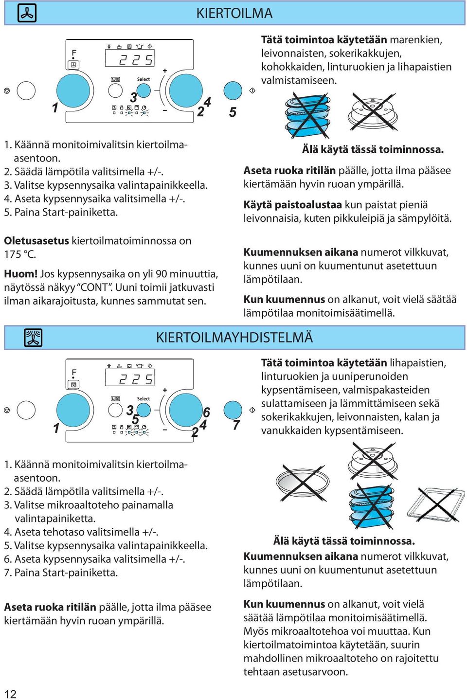 Aseta ruoka ritilän päälle, jotta ilma pääsee kiertämään hyvin ruoan ympärillä. Käytä paistoalustaa kun paistat pieniä leivonnaisia, kuten pikkuleipiä ja sämpylöitä.