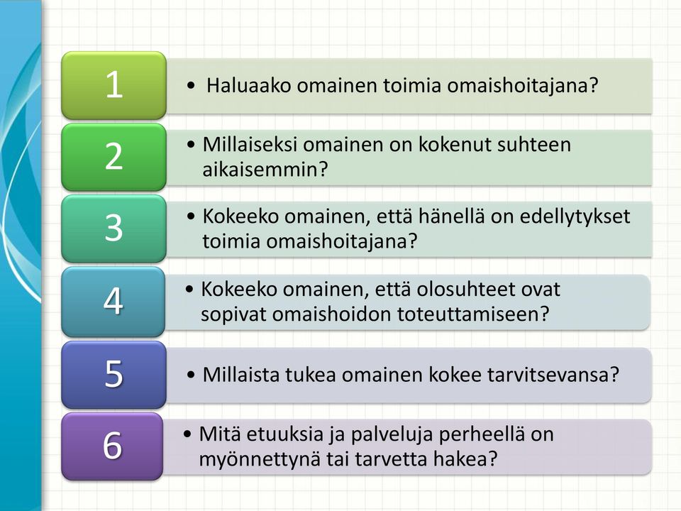 Kokeeko omainen, että hänellä on edellytykset toimia omaishoitajana?