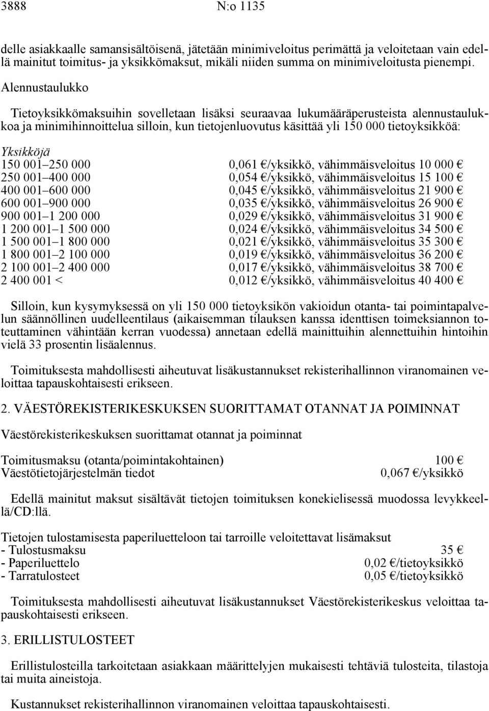 Yksikköjä 150 001 250 000 0,061 /yksikkö, vähimmäisveloitus 10 000 250 001 400 000 0,054 /yksikkö, vähimmäisveloitus 15 100 400 001 600 000 0,045 /yksikkö, vähimmäisveloitus 21 900 600 001 900 000