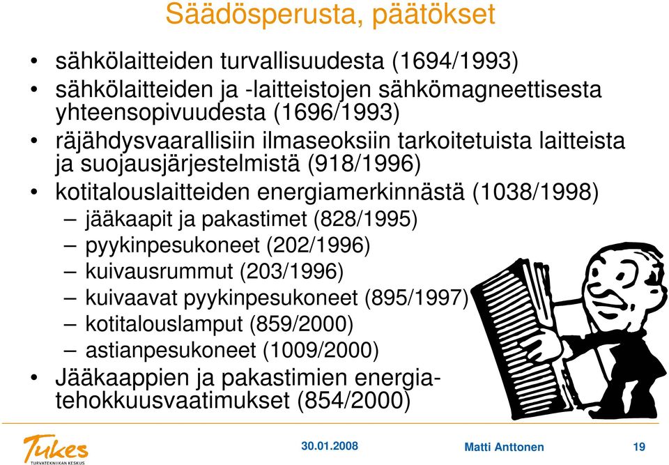 energiamerkinnästä (1038/1998) jääkaapit ja pakastimet (828/1995) pyykinpesukoneet (202/1996) kuivausrummut (203/1996) kuivaavat