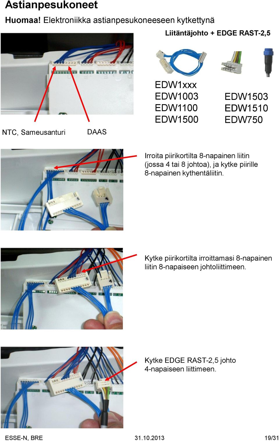 EDW1500 EDW1503 EDW1510 EDW750 Irroita piirikortilta 8-napainen liitin (jossa 4 tai 8 johtoa), ja