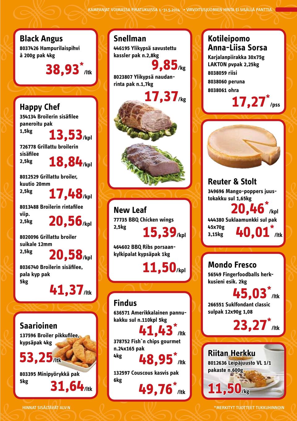 2, 8020096 Grillattu broiler suikale 12mm 2, 8036740 Broilerin sisäfilee, pala kyp pak 13,53/kpl 18,84/kpl 17,48/kpl 20,56/kpl 20,58/kpl 41,37/ltk Saarioinen 137596 Broiler pikkufilee, kypsäpak 4kg