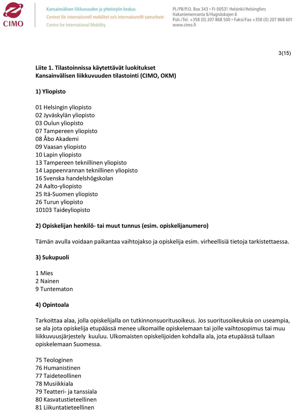 Akademi 09 Vaasan yliopisto 10 Lapin yliopisto 13 Tampereen teknillinen yliopisto 14 Lappeenrannan teknillinen yliopisto 16 Svenska handelshögskolan 24 Aalto-yliopisto 25 Itä-Suomen yliopisto 26