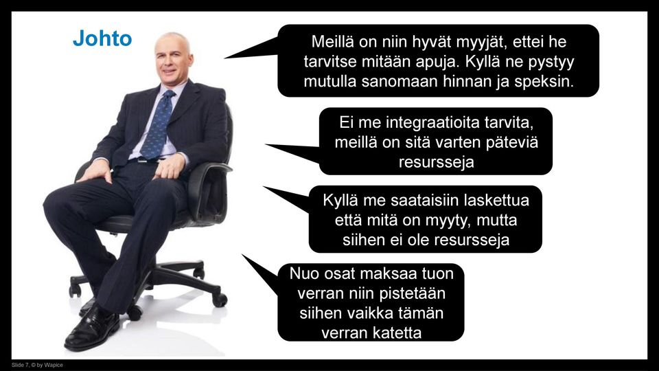 Ei me integraatioita tarvita, meillä on sitä varten päteviä resursseja Kyllä me saataisiin