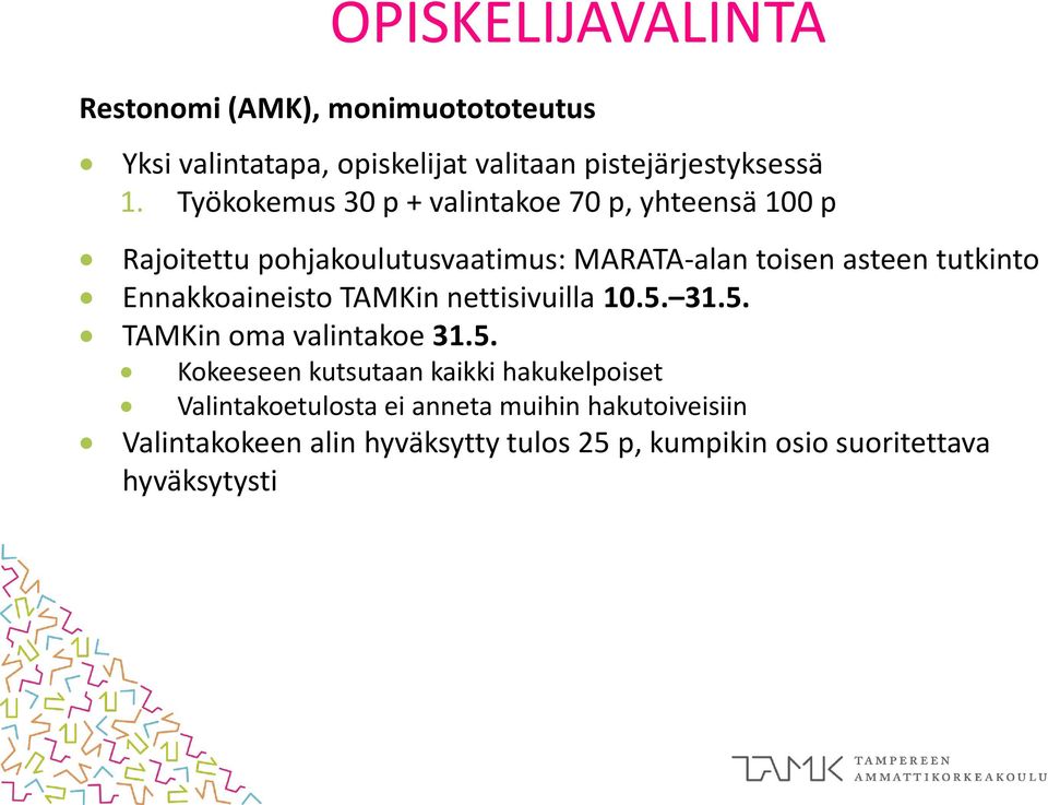 Ennakkoaineisto TAMKin nettisivuilla 10.5.