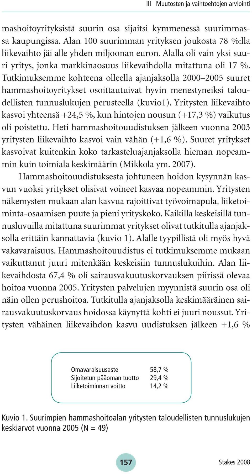 Tutkimuksemme kohteena olleella ajanjaksolla 2000 2005 suuret hammashoitoyritykset osoittautuivat hyvin menestyneiksi taloudellisten tunnuslukujen perusteella (kuvio1).