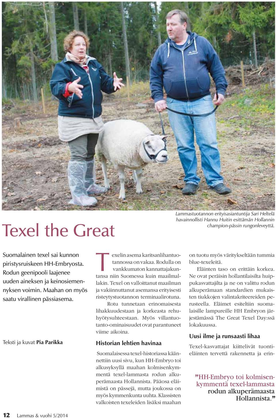 Teksti ja kuvat Pia Parikka Texelin asema karitsanlihantuotannossa on vakaa. Rodulla on vankkumaton kannattajakuntansa niin Suomessa kuin maailmallakin.