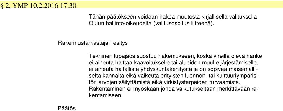 muulle järjestämiselle, ei aiheuta haitallista yhdyskuntakehitystä ja on sopivaa maisemalliselta kannalta eikä vaikeuta erityisten luonnon- tai