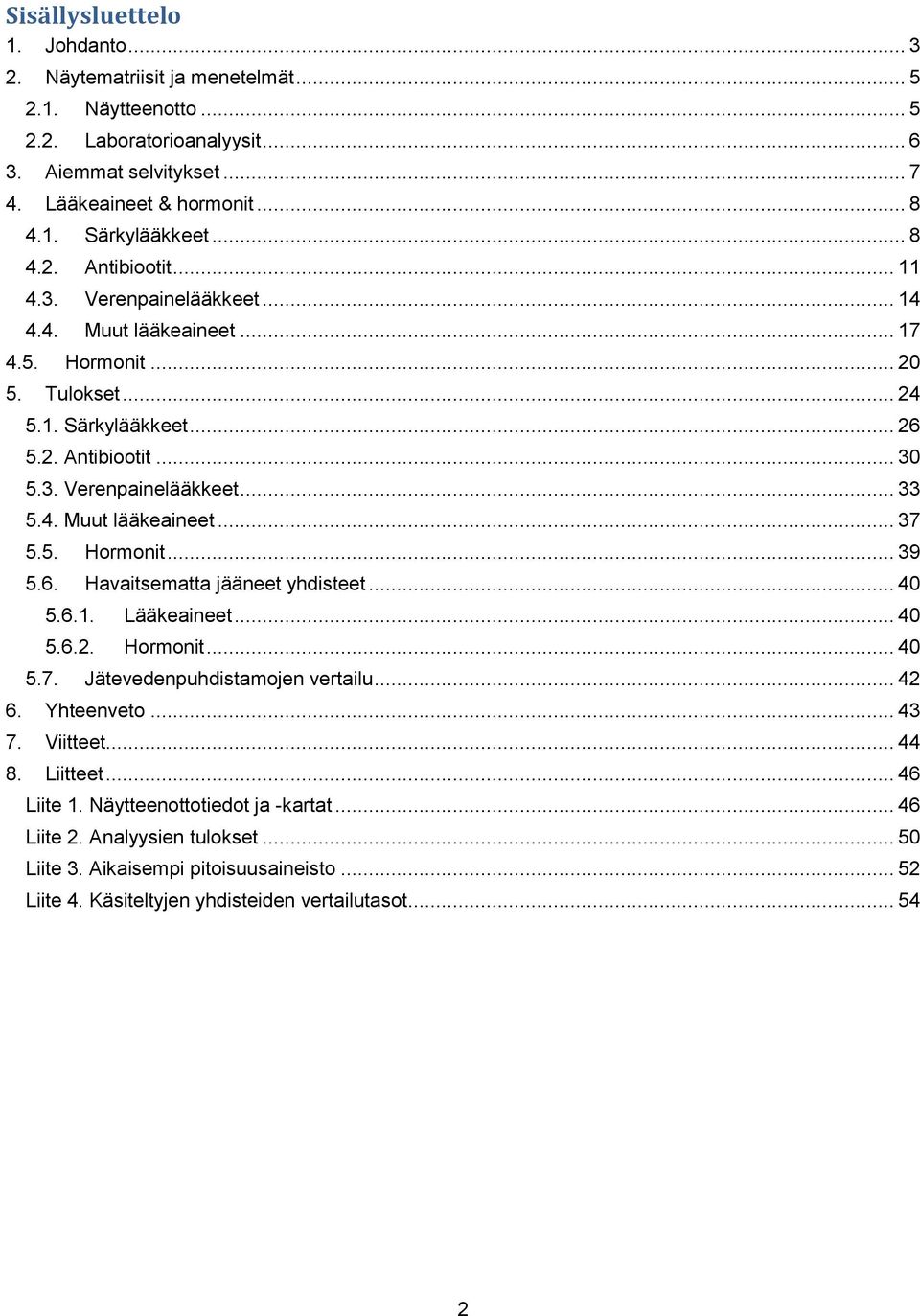 4. Muut lääkeaineet... 37 5.5. Hormonit... 39 5.6. Havaitsematta jääneet yhdisteet... 4 5.6.1. Lääkeaineet... 4 5.6.2. Hormonit... 4 5.7. Jätevedenjen vertailu... 42 6. Yhteenveto... 43 7. Viitteet.