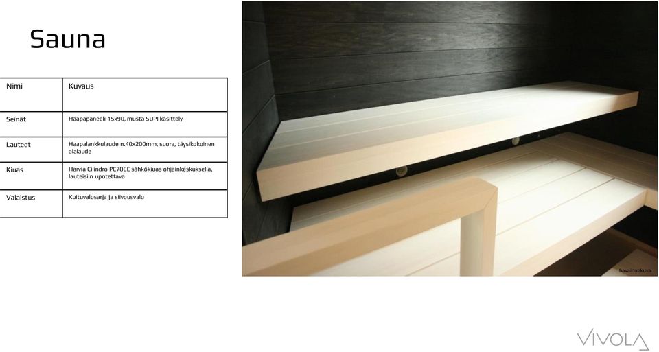 40x200mm, suora, täysikokoinen alalaude Harvia Cilindro PC70EE