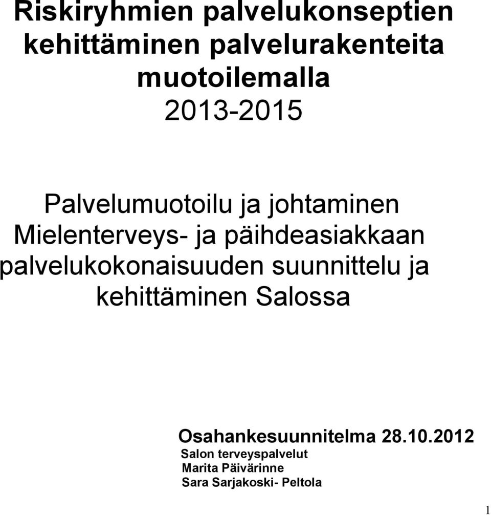 palvelukokonaisuuden suunnittelu ja kehittäminen Salossa