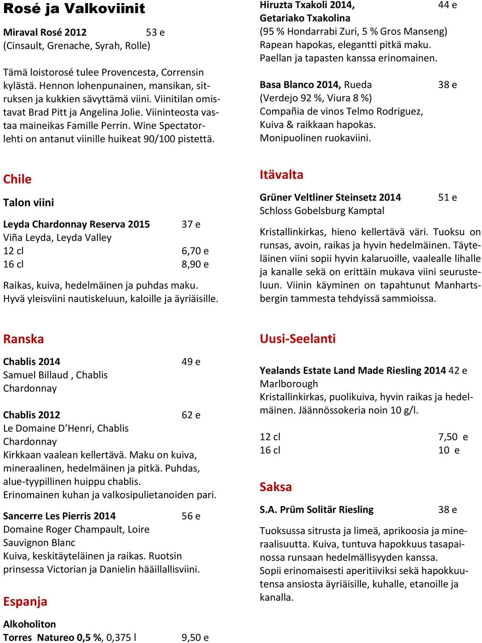 Wine Spectatorlehti on antanut viinille huikeat 90/100 pistettä.