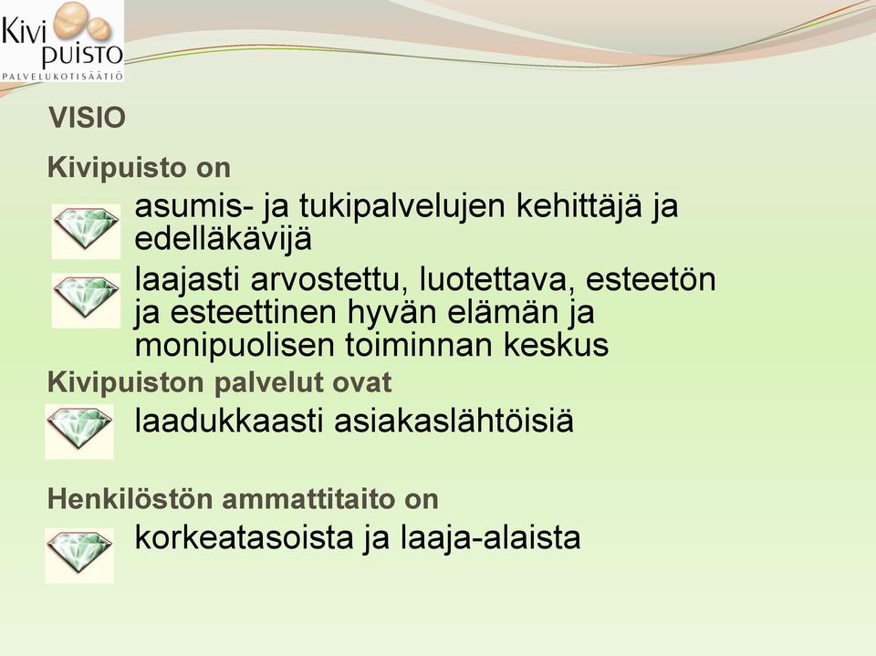 monipuolisen toiminnan keskus Kivipuiston palvelut ovat laadukkaasti
