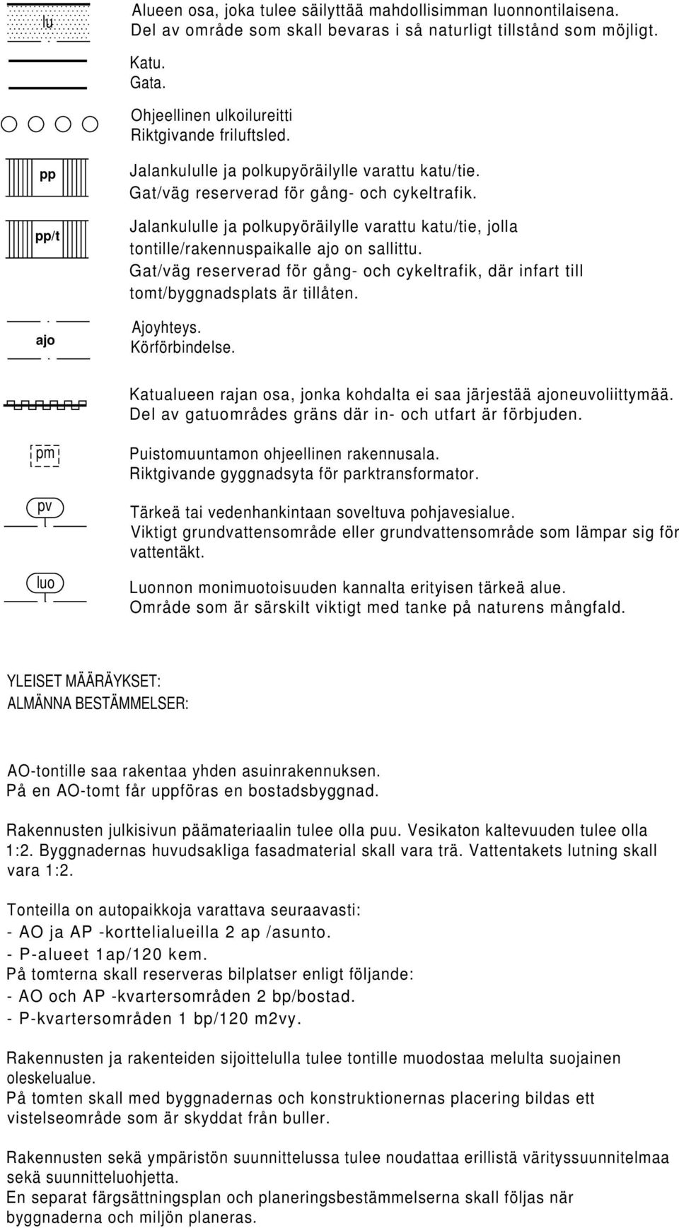 Jalankululle ja polkupyöräilylle varattu katu/tie, jolla tontille/rakennuspaikalle ajo on sallittu. Gat/väg reserverad för gång- och cykeltrafik, där infart till tomt/byggnadsplats är tillåten.