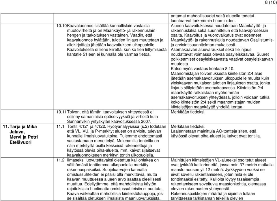 Kaavoituksella ei liene kiirettä, kun ko tien liittymisestä kantatie 51:een ei kunnalla ole varmaa tietoa. 10.