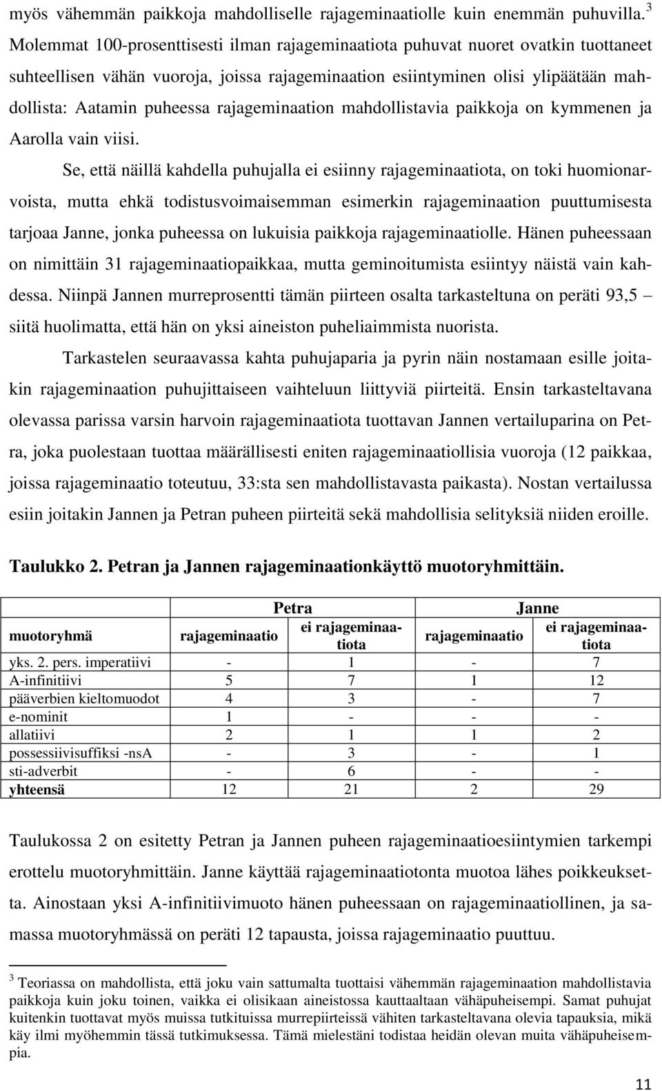 rajageminaation mahdollistavia paikkoja on kymmenen ja Aarolla vain viisi.