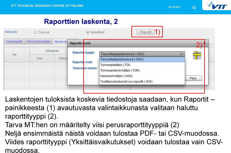 Tarva MT:hen on määritelty viisi perusraporttityyppiä ( Neljä ensimmäistä näistä voidaan