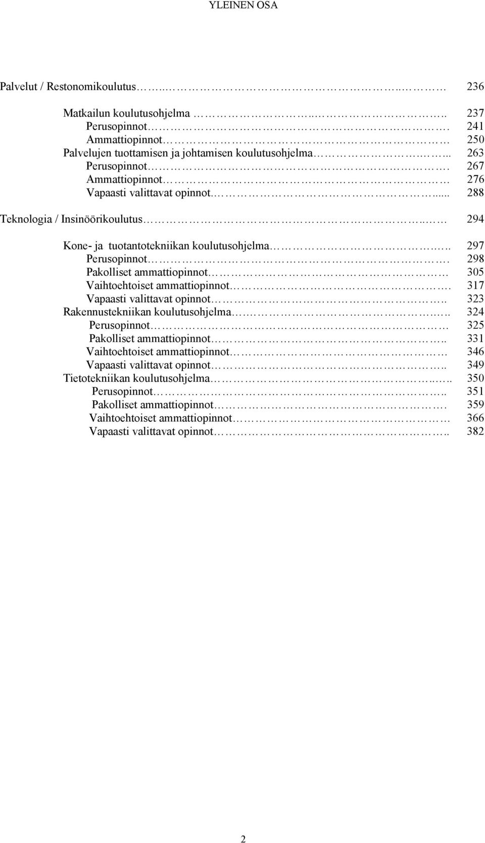 298 Pakolliset ammattiopinnot 305 Vaihtoehtoiset ammattiopinnot. 317 Vapaasti valittavat opinnot.. 323 Rakennustekniikan koulutusohjelma.... 324 Perusopinnot 325 Pakolliset ammattiopinnot.