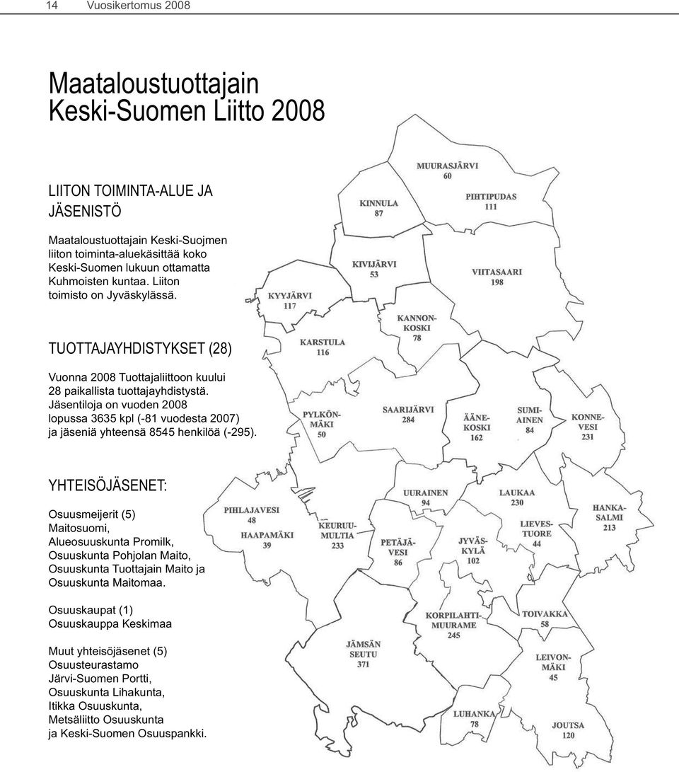 Jäsentiloja on vuoden 2008 lopussa 3635 kpl (-81 vuodesta 2007) ja jäseniä yhteensä 8545 henkilöä (-295).