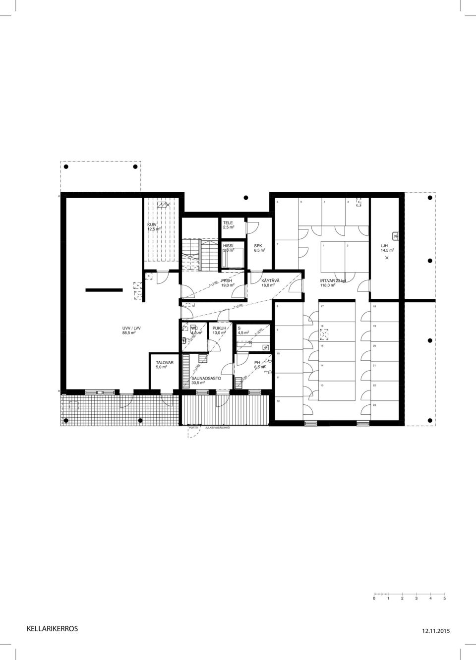 VAR 23 kpl 118,0 m 2 h = 2 300 8 17 18 UVV / LVV 88,5 m 2 WC PUKUH 4,0 m 2 13,0 m 2 4,5 m 2 h =