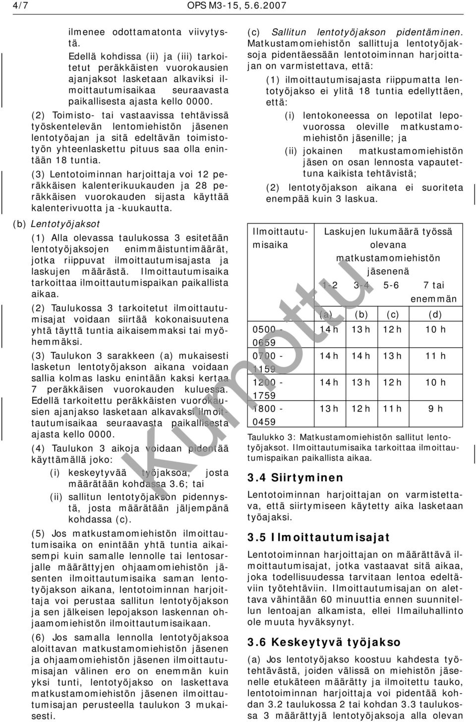 (2) Toimisto- vastaavissa tehtävissä työskentelevän lentomiehistön jäsenen lentotyöan sitä edeltävän toimistotyön yhteenlaskettu pituus saa olla enintään 18 tuntia.