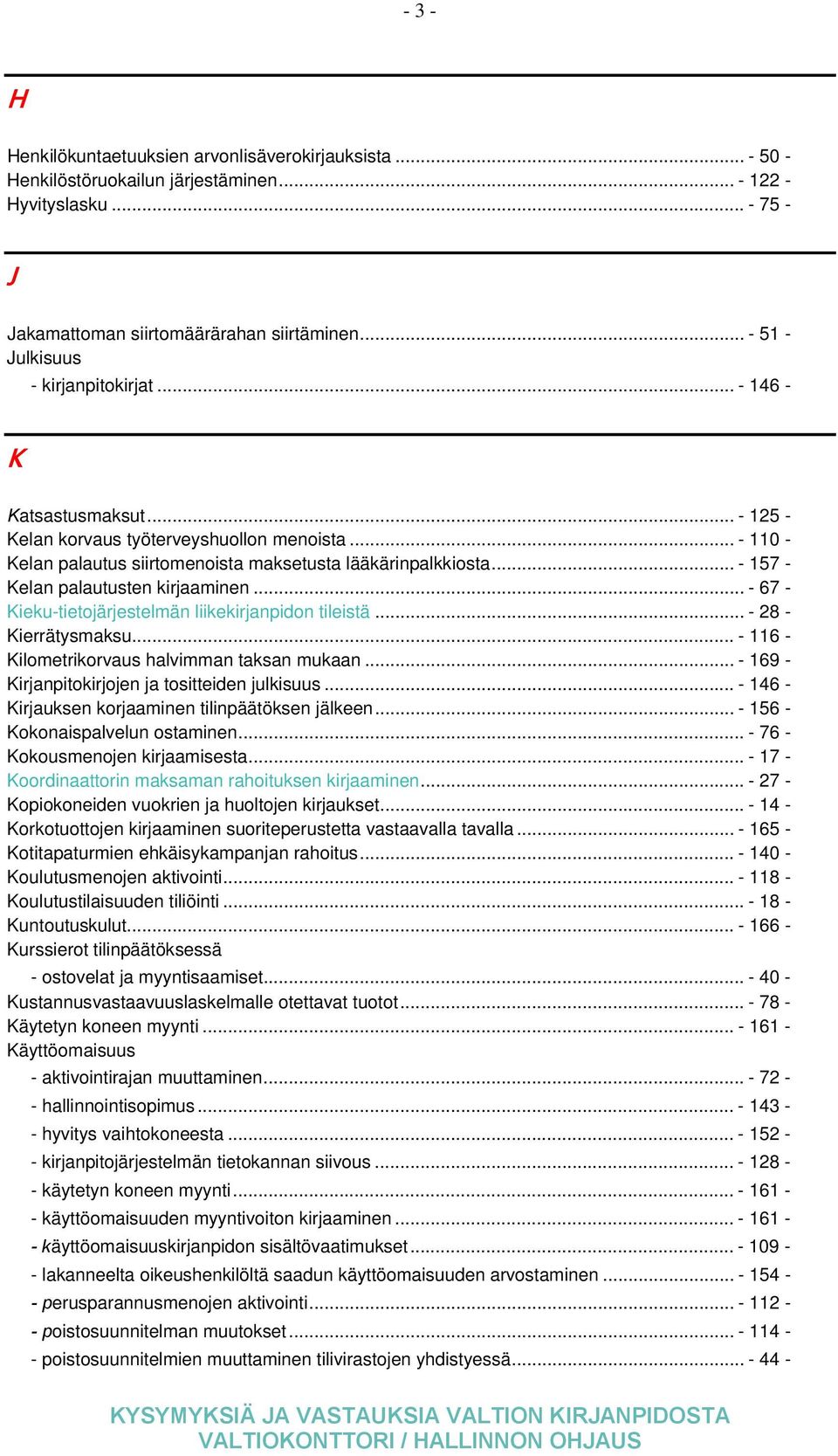 .. - 157 - Kelan palautusten kirjaaminen... - 67 - Kieku-tietojärjestelmän liikekirjanpidon tileistä... - 28 - Kierrätysmaksu... - 116 - Kilometrikorvaus halvimman taksan mukaan.