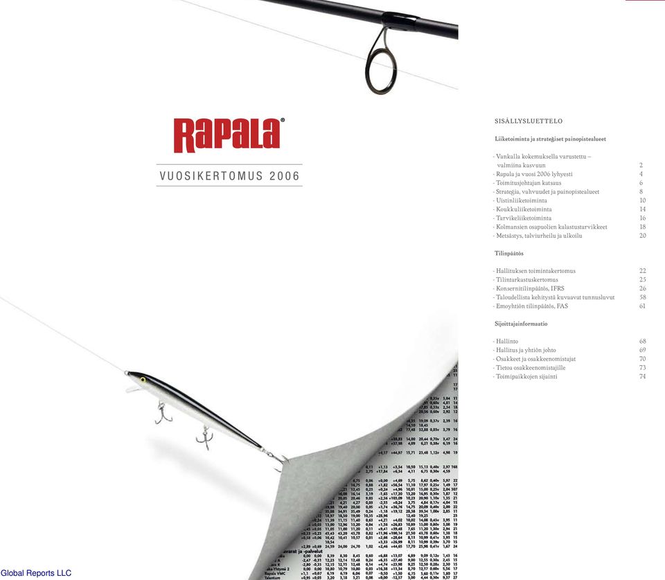 18 - Metsästys, talviurheilu ja ulkoilu 20 Tilinpäätös - Hallituksen toimintakertomus 22 - Tilintarkastuskertomus 25 - Konsernitilinpäätös, IFRS 26 - Taloudellista kehitystä kuvaavat