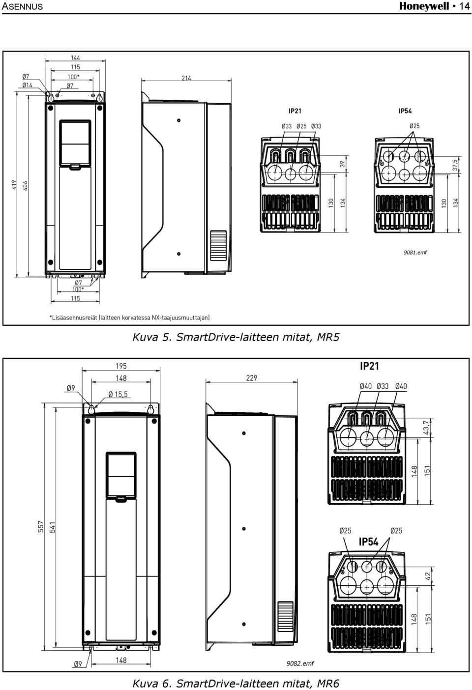 emf Ø7 100* 115 *Lisäasennusreiät (laitteen korvatessa NX-taajuusmuuttajan) Kuva 5.