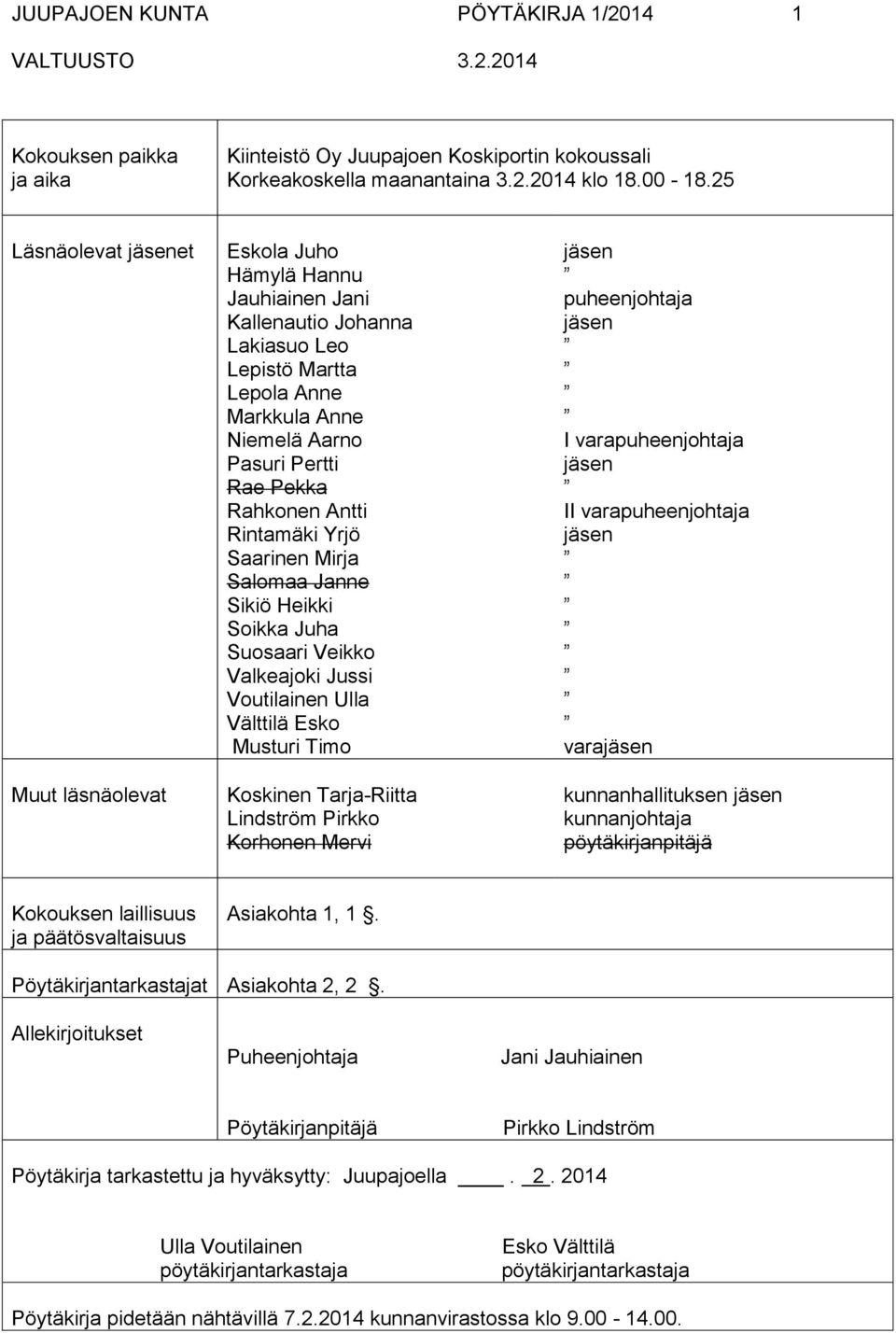 Rahkonen Antti Rintamäki Yrjö Saarinen Mirja Salomaa Janne Sikiö Heikki Soikka Juha Suosaari Veikko Valkeajoki Jussi Voutilainen Ulla Välttilä Esko Musturi Timo Koskinen Tarja-Riitta Lindström Pirkko