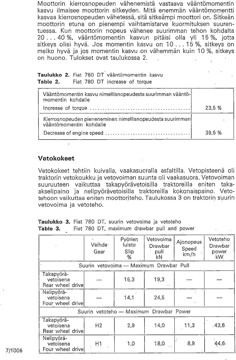 .. 40 %, vääntömomentin kasvun pitäisi olla yli 15 %, jotta sitkeys olisi hyvä. Jos momentin kasvu on 10... 15%, sitkeys on melko hyvä ja jos momentin kasvu on vähemmän kuin 10 %, sitkeys on huono.