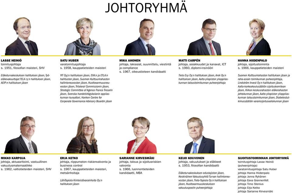 1958, kauppatieteiden maisteri YIT Oyj:n hallituksen jäsen, EVA:n ja ETLA:n hallitusten jäsen, Suomen Kulttuurirahaston hallintoneuvoston jäsen, Huoltovarmuusneuvoston jäsen, Trilateral Commissionin