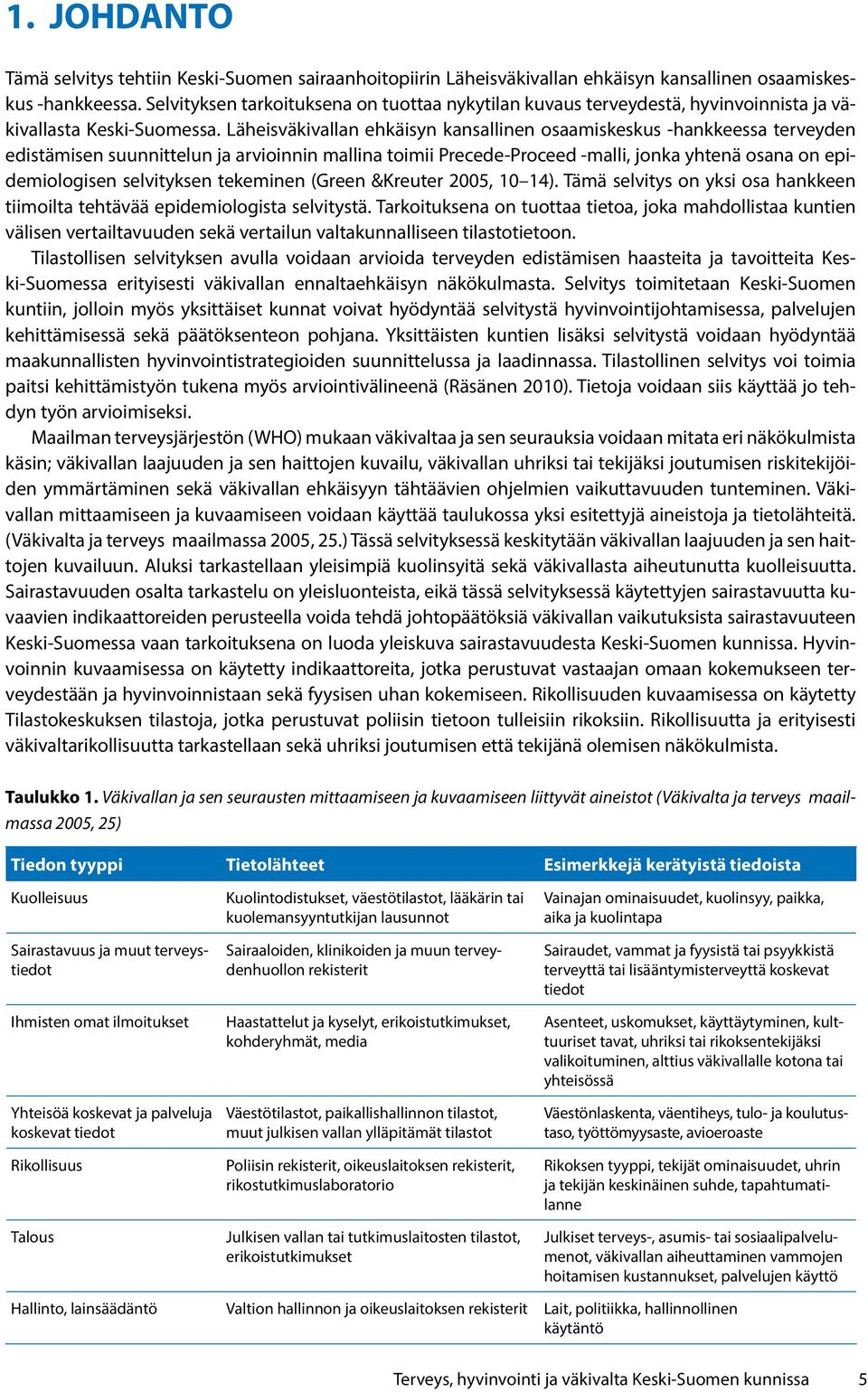 Läheisväkivallan ehkäisyn kansallinen osaamiskeskus -hankkeessa terveyden edistämisen suunnittelun ja arvioinnin mallina toimii Precede-Proceed -malli, jonka yhtenä osana on epidemiologisen
