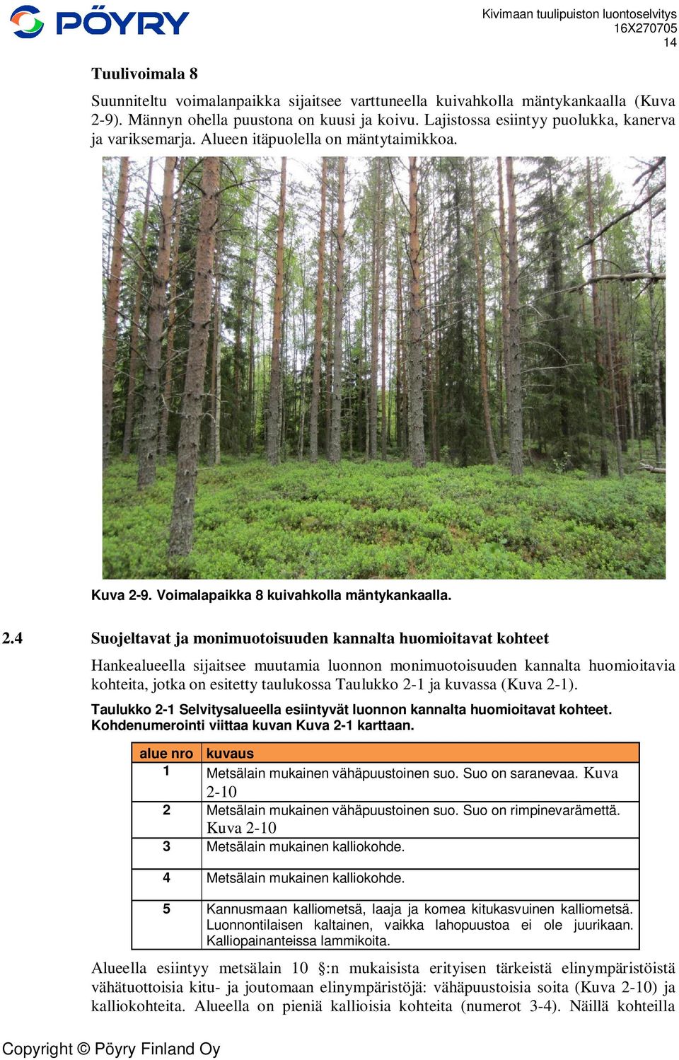 9. Voimalapaikka 8 kuivahkolla mäntykankaalla. 2.