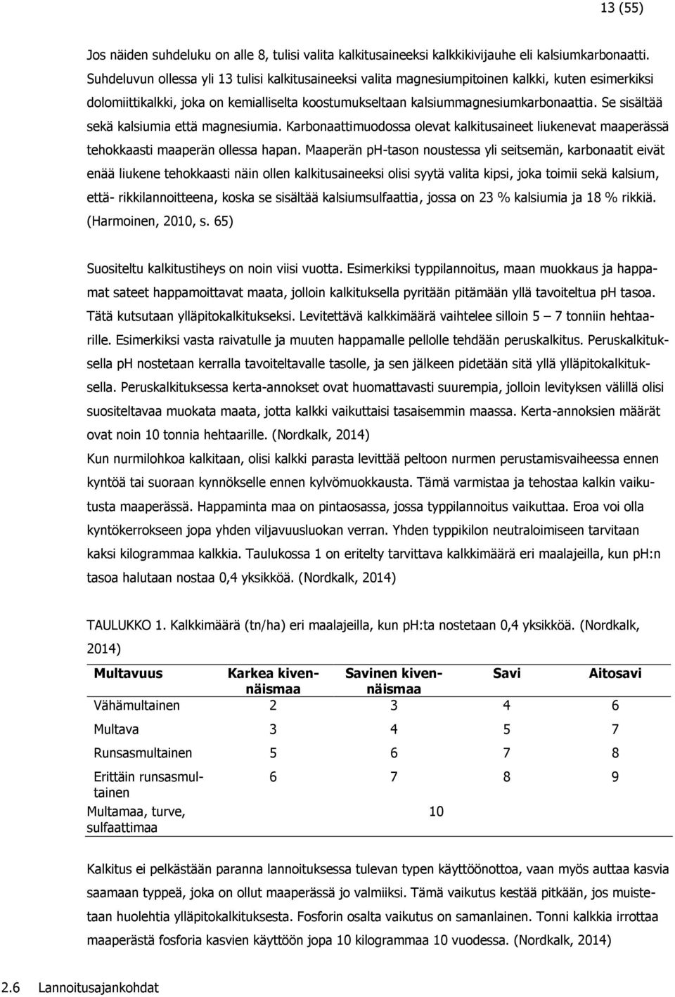 Se sisältää sekä kalsiumia että magnesiumia. Karbonaattimuodossa olevat kalkitusaineet liukenevat maaperässä tehokkaasti maaperän ollessa hapan.